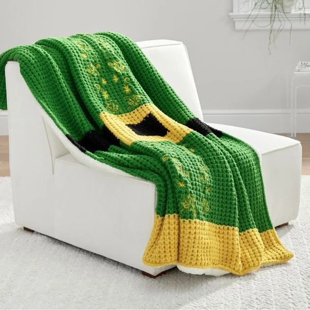 Buddy the Elf Green and Yellow Pottery Barn Holiday Throw Blanket NEW WITH TAG